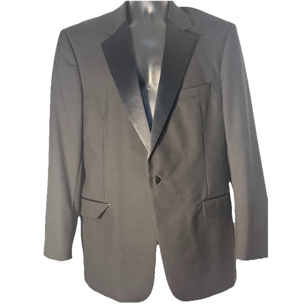 Jos‎ A Bank Formal Elegant Tuxedo Black Jacket Wool/ Satin Trim Sz 43L Wedding